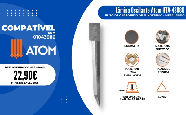 L&acirc;mina Atom 01043086 / HTA-43086 / compat&iacute;vel com a m&aacute;quina de corte automatizada Atom